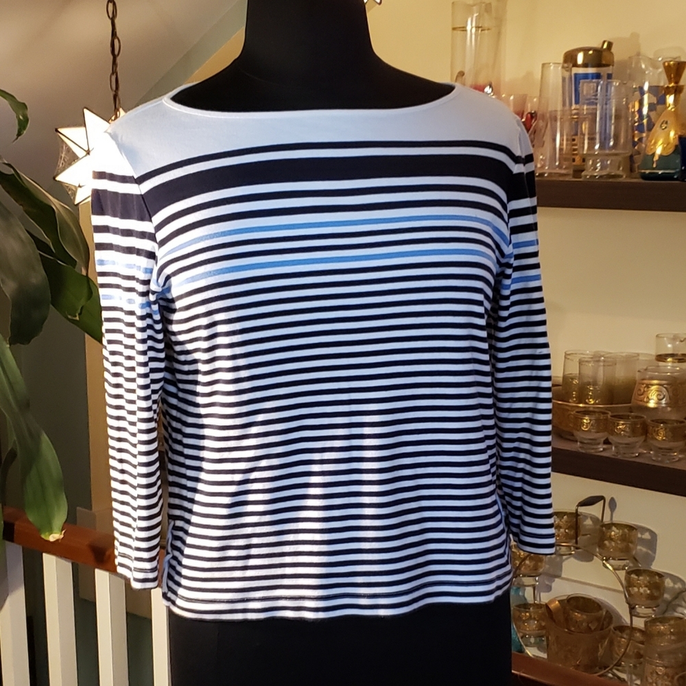 Charter Club Womens Nautical  Black White Striped Knit Top